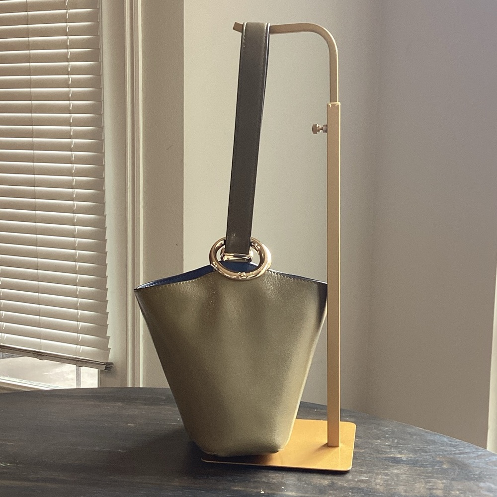 Kate Spade Halo Glazed Leather Mini Bucket Bag in Dried Thyme